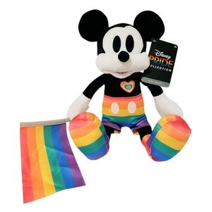 Disney Store Disney Pride Collection 14inch Mickey Plush with Rainbow Flag NWT